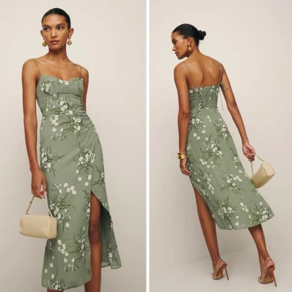 Reformation Kourtney Dress Bonita Floral Green PETITE